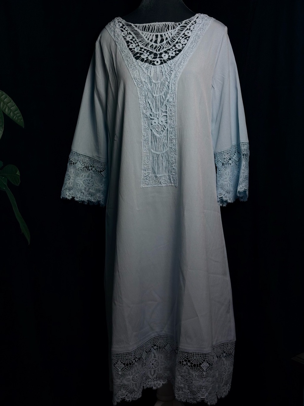 Caftan Light Blue Boho Crochet Lace Long Sleeve NWT | Lg